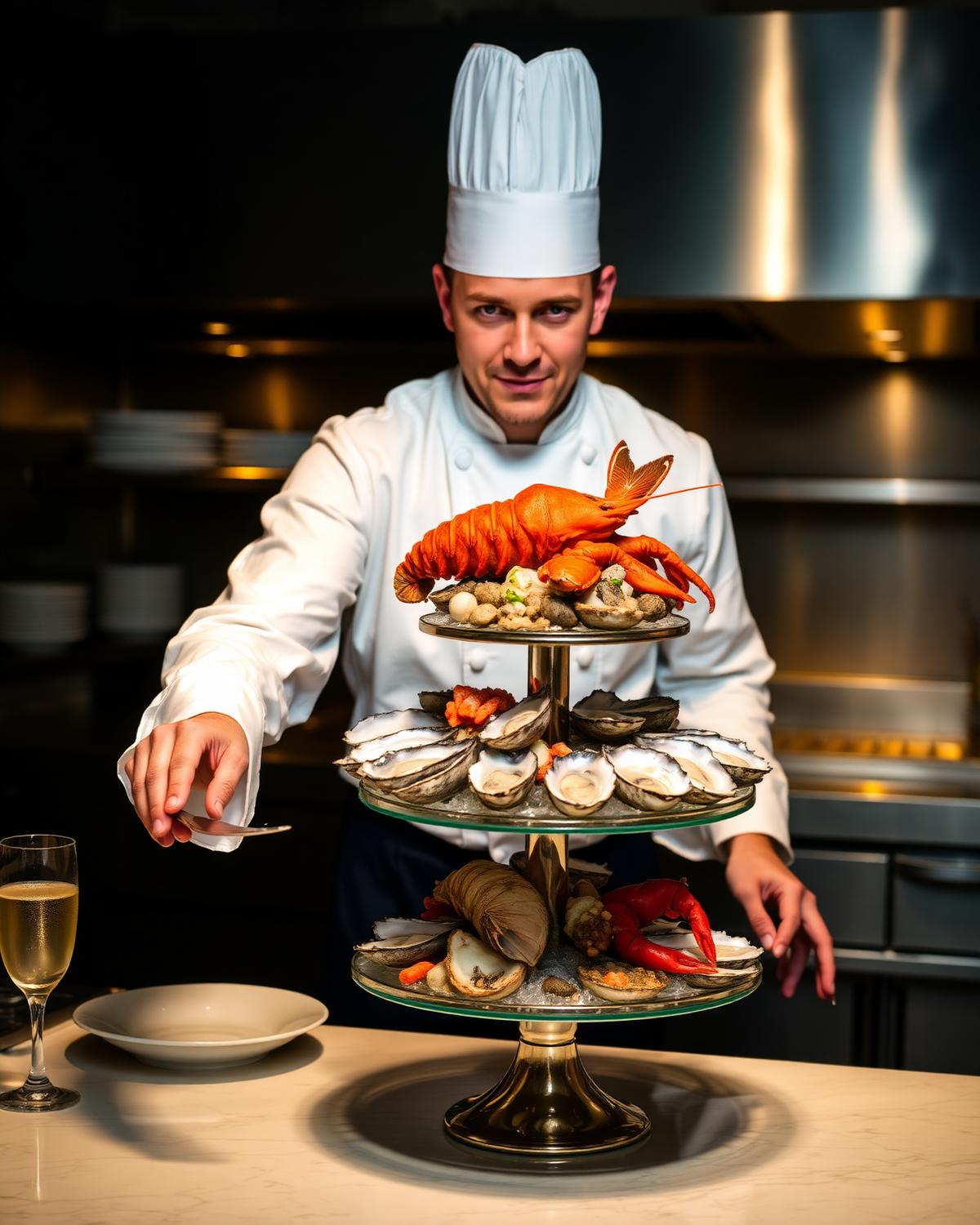 Head Chef Drew plating a seafood tower